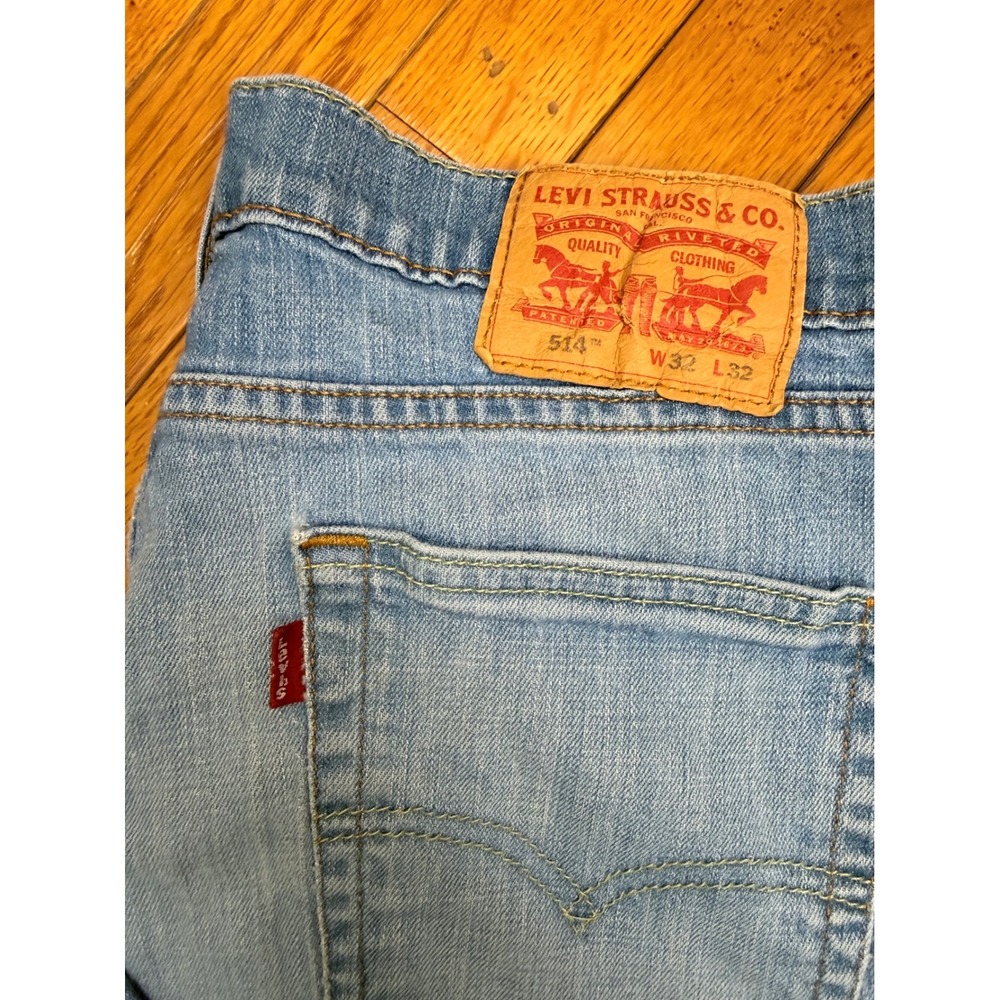 Levis‎ 514 Straight Fit Light Wash Blue Denim Jeans Mens 32x32 - Picture 2 of 7